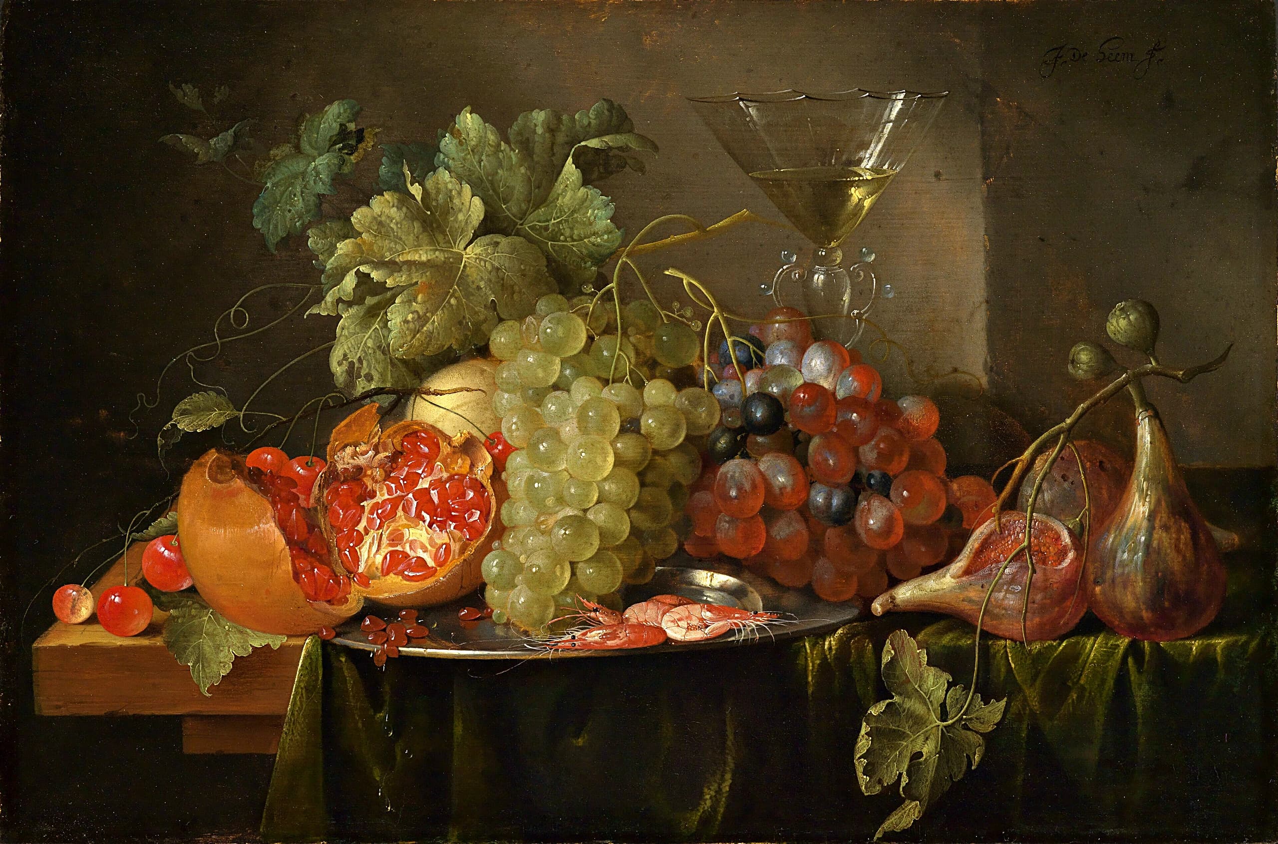 Still life of fruit with a wine glass